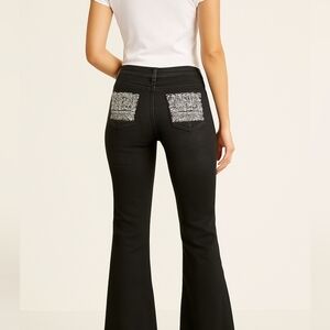 NWT Harper & Ivy Black Denim with White Embroidery Rhinestone Accents Size 0